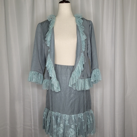 Vintage Rare Mint Lace Skirt and Tie Front Jacket Set Size Medium - Picture 7 of 14